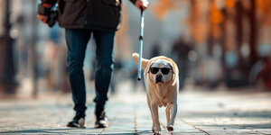 KI-generiertes Bild eines Blindenhundes mit Sonnenbrille