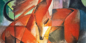 Ausschnitt von einem Gemälde auf dem ein Fuchs zu sehen ist.