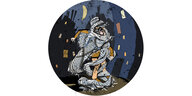 Cartoon: Ein Mensch bei Nacht, völlig umschlungen von Pali-Tüchern