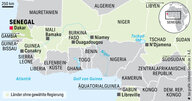 Eine Karte zeigt Westafrika und die Verortung Senegals dort.