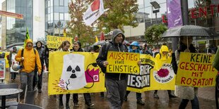 Atomkraftgegner ziehen vom Bahnhof durch die Innenstadt.