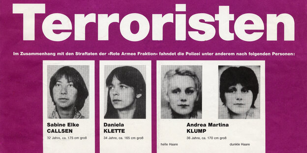 Ausschnitt eines Fahndungsplakats des BKA nach RAF Terroristen, 1993