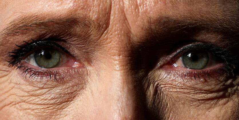 Ein Auschnitt eines Fotos zeigt nur die Augen Marine Le Pens