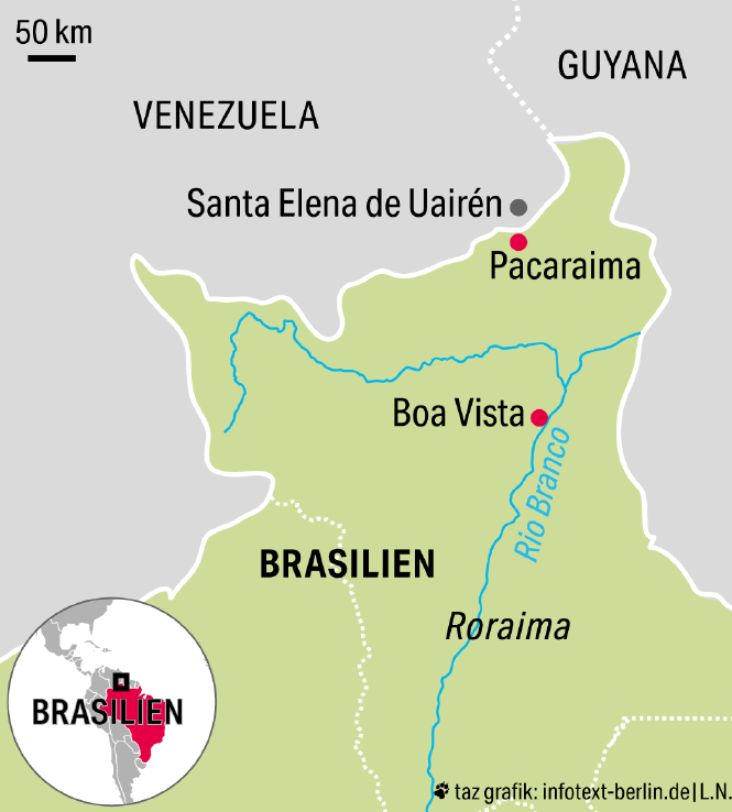 Karte von dem Grenzgebiet zwischen Brasilien, Venezuela und Guyana