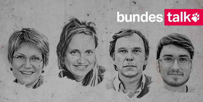 Illustration von Sabine am Orde, Katharina Schipkowski, Stefan Reinecke und Konrad Litschko im Portrait