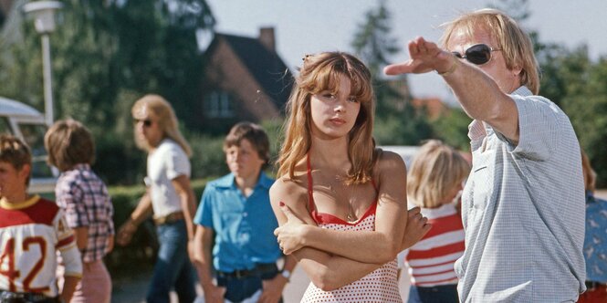 Szene von einem Dreh mit Nastassja Kinski.