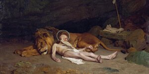 Der heilige Hieronymus liegt schlafend neben seinem Löwen, Malerei von 1874