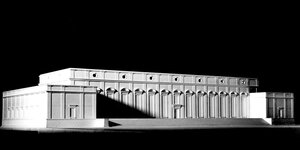 Ein Modell des Führermuseums in Schwarz-Weiß