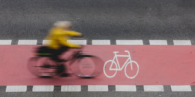 Ein Radfahrer fährt auf einem markierten Radweg.