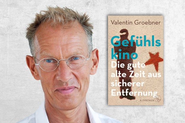 Zu sehen sind der Autor Valentin Groebner und das Cover seines Buches 
