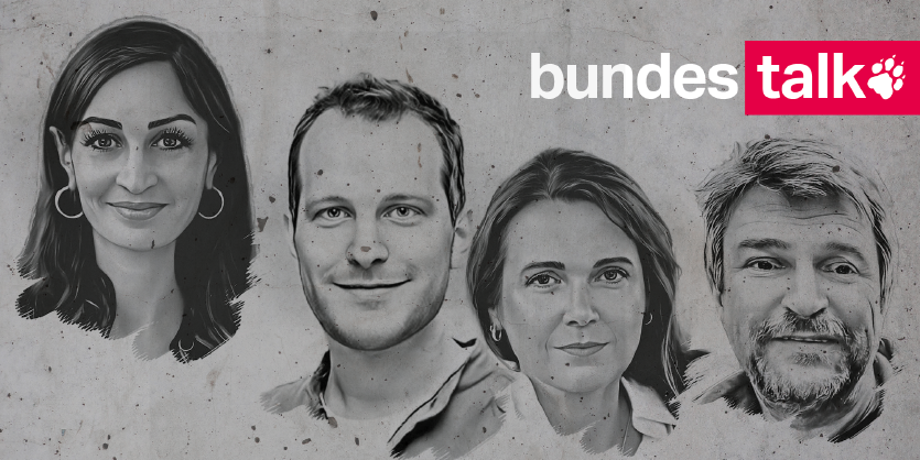 Köpfe von Gilda Sahebi, Jannis Hagmann, Barbara Junge und Bernd Pickert