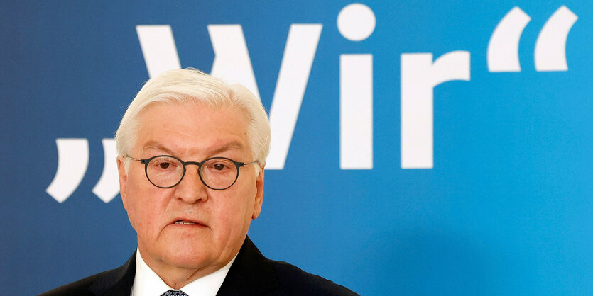 Bundespräsident Steinmeier bei einer Pressekonferenz.