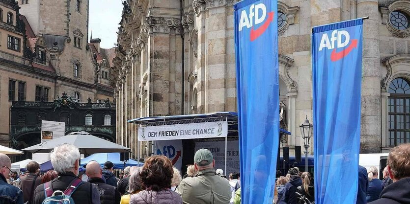 Menschenversammlung bei einer Kundgebung der AfD.