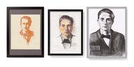 Drei Zeichnungen des Duchamp-Porträts nebeneinander