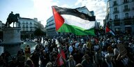 Demonstranten schwenken die Fahen Palästinas