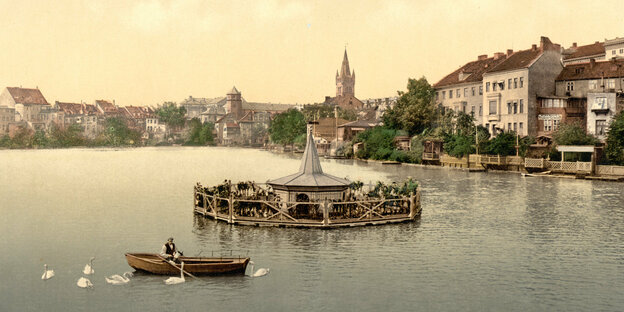 See in Königsberg, Südseite, Ostpreußen, digital restaurierte Reproduktion eines Photochromdrucks aus den 1890er Jahren