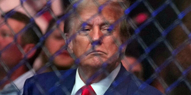 Donald Trump fotografiert durch einen Maschendrahtzaun