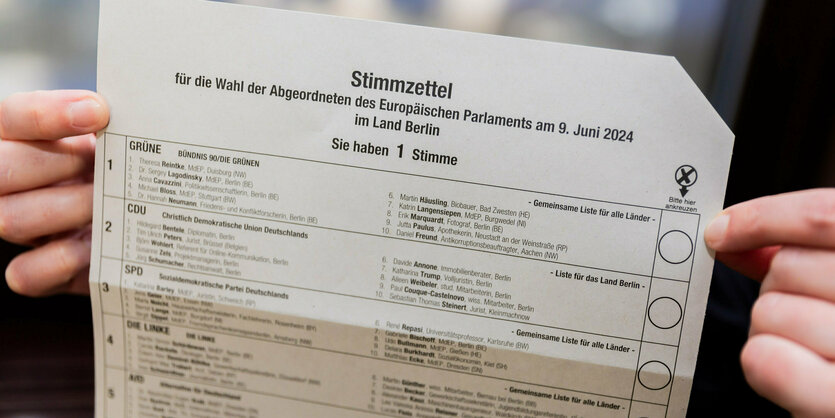 Stimmzettel für die Europawahl 2024 für die Wahl in Berlin