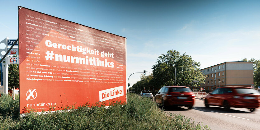 Das Bild zeigt ein Wahlplakat der Linken