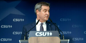 Markus Söder, CSU-Vorsitzender, nimmt in der CSU Parteizentrale nach der Europawahl an einer Pressekonferenz teil.