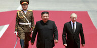 Kim und Putin am Mittwoch auf dem roten Teppich in Pjöngjang