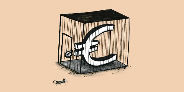 Der Euro hinter Gittern, die Tür ist verschlossen, der Schlüssel noch nicht in Reichweite auf dem Boden