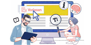 Illustration einer Webiste - vorlesen, Buchstaben vergrößern werden groß angezeigt