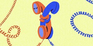 Illustration: zwei verschlungene Telefonhörer
