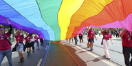 Menschen mit Regenbogenflagge