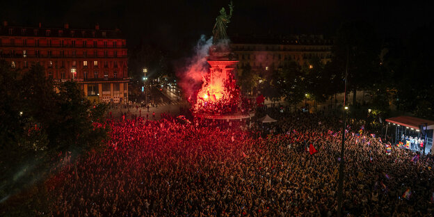 Protest in Paris on Republic Square against the election victory of the Rassemblement National on Monday evening