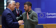 Viktor Orbán und Wolodymyr Selenskyj diskutieren beim EU-Gipfel