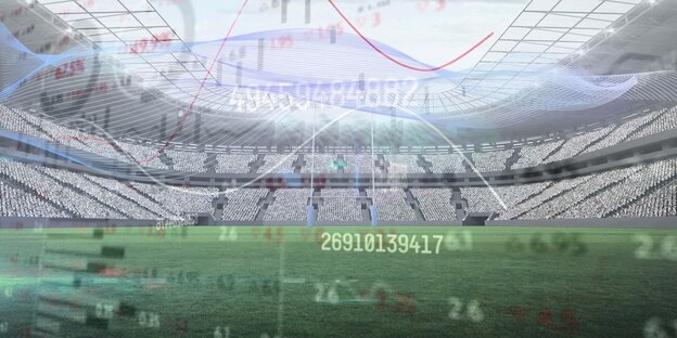 Fußballstadion, mit animierten Statistikdaten