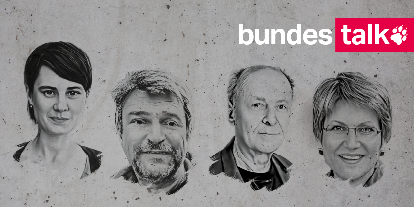 Illustration mit den Redakteur:innen des Bundestalks