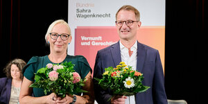 Die neuen Vorsitzenden des BSW in Berlin Josephine Thyret und Alexander King