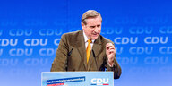Christian von Boetticher steht bei der Vertreterversammlung der CDU Schleswig-Holstein hinter einem Rednerpult und gestikuliert.