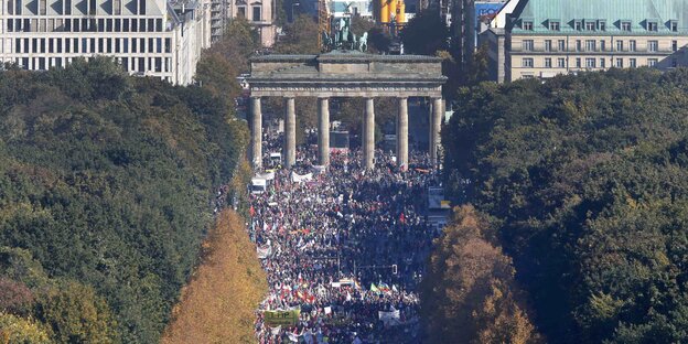 Menschenmenge vor dem Brandenburger Tor, Luftaufnahme