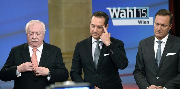 Von links nach rechts: Häupl (SPÖ), Strache (FPÖ), Juraczka (ÖVP)