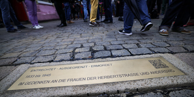 Messingschwelle im Pflaster vor der Herbertstraße