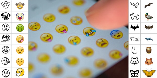 Ein Mensch wählt auf einem Smartphones ein Emoji aus.