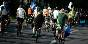 Teilnehmende an einer Fahrraddemonstration in den Straßen Berlins