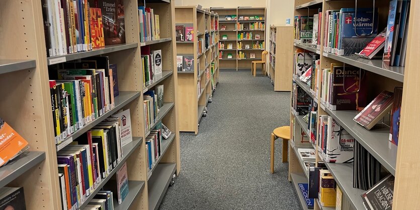 Bücherregale in der Stadtteilbibliothek am Anton-Saefkow-Platz in Fennpfuhl im Bezirk Lichtenberg