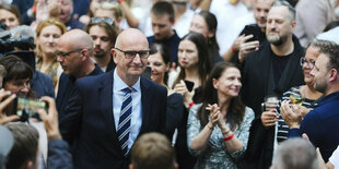 Ministerpräsident Woidke bei einer Wahlveranstaltung.