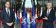 Am 01.10.2024 endet die Amtszeit von Nato-Generalsekretär Stoltenberg (rechts). Sein Nachfolger wird der frühere niederländische Regierungschef Rutte