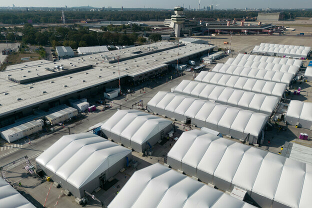 Die Geflüchtetenunterkunft Tegel auf dem ehemaligen Flughafengelände