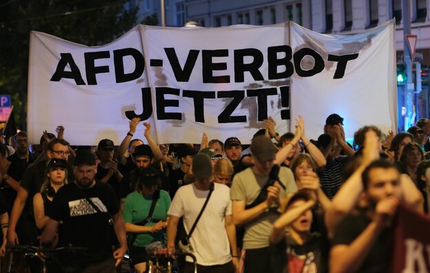 Demonstrierende fordern ein AfD-Verbot