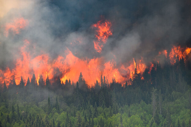 Großer Waldbrand mit viel Rauch.