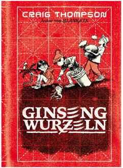 Cover, Scharz/Weiß und Rot. Kinder bei der Ernte der Ginsengwurzeln