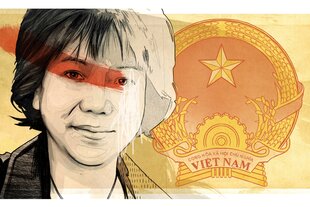 Illustration mit dem Porträt von Ngyuen Thi Thanh Nhan und der vietnamesischen Flagge/Logo