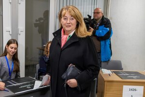 Vilija Blinkevičiūtė im Wahllokal bei der Stimmabgabe