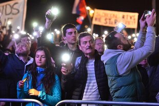 Protest gegen die rechte Regierung am Freiheitsplatz in Bratislava, März 2024